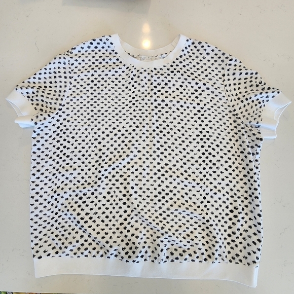 Rachel Zoe White Black Polka Dot Short Sleeve Top Women's XL Summer Casual EUC - Picture 1 of 7